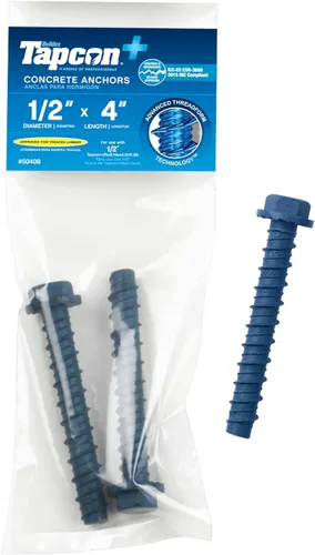Vista 16 de Tapcon + Anclajes de hormigón de cabeza hexagonal de alta resistencia de 1/2 x 3 pulgadas, 10 unidades, revestimiento climático azul resistente a
