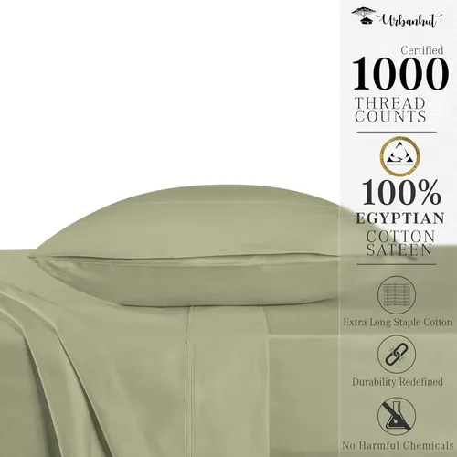Vista 257 de URBANHUT Juego de sábanas de algodón egipcio de 1000 hilos tamaño completo, 4 piezas, suaves y transpirables, sábanas de hotel de lujo que se