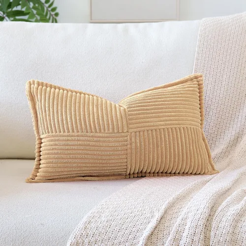 Vista 32 de OTOSTAR Fundas de almohada a rayas de corduroy con empalme, fundas de almohada boho súper suaves, fundas de almohada decorativas de textura en Gris