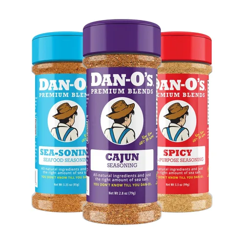 Vista 19 de Dan-O's Set de Condimentos de 3 Botellas, Botellas Pequeñas, Pack de 3, Incluye Condimentos Original, Cajun y Italian-O, Sin Azúcar, Cero Calorías