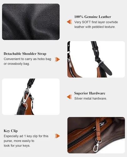 Vista 8 de Over Earth Genuine Leather Hobo Handbags for Women Casual Shoulder Bag Medium Soft Purses