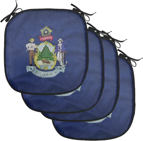 Vista 75 de Lunarable American Chair Cushion Pad, Massachusetts Flagg Holds a Bow and Pointing Downward Arrow, Seat Padding for Kitchen & Patio with Anti-Slip