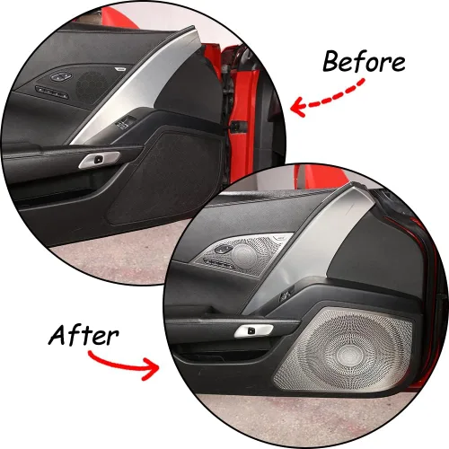 Vista 3 de TINKI Cubierta de acero inoxidable para altavoz de puerta de automóvil compatible con Chevrolet Corvette C7 2014 2015 2016 2017 2018 2019 Accesorios