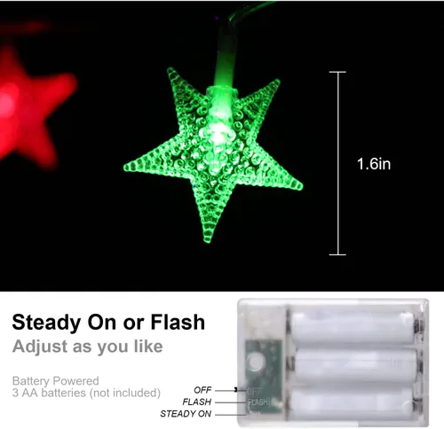 Vista 7 de ITICdecor Guirnalda de luces de estrella de 15 pies, 30 luces LED de hadas de Navidad, funciona con pilas, para interiores y exteriores, luces
