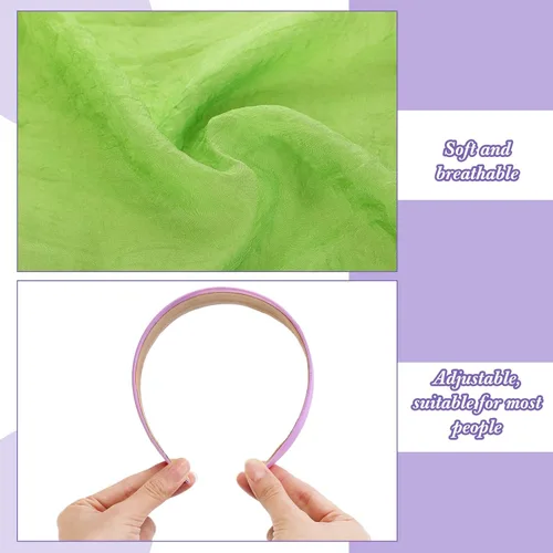 Vista 5 de Bufanda para la cabeza de gasa verde de Halloween y diadema ancha morada para mujer, bufanda de cuello de cinta, pañuelo de satén lavanda