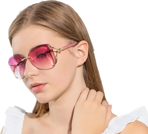 VOLCHIEN Gafas de sol sin montura para mujer, montura brillante, lentes redondas, montura de metal, gafas de sol para mujeres y hombres VC1012