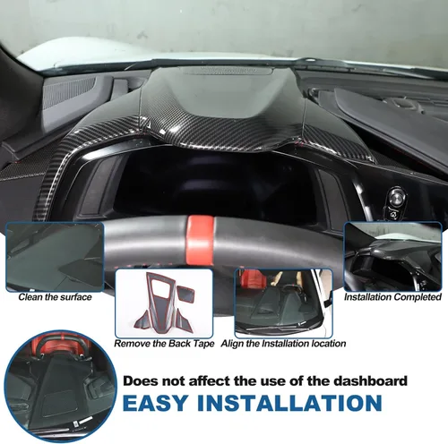 Vista 5 de Cubierta de panel de control compatible con Corvette C8 Stingray 2020-2024 ABS 4 piezas de cubierta de borde superior del salpicadero, accesorios