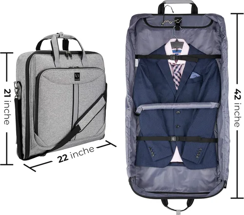 Vista 3 de ZEGUR Bolsa de ropa para viajes y viajes de negocios con correa para el hombro, Gris de lujo.