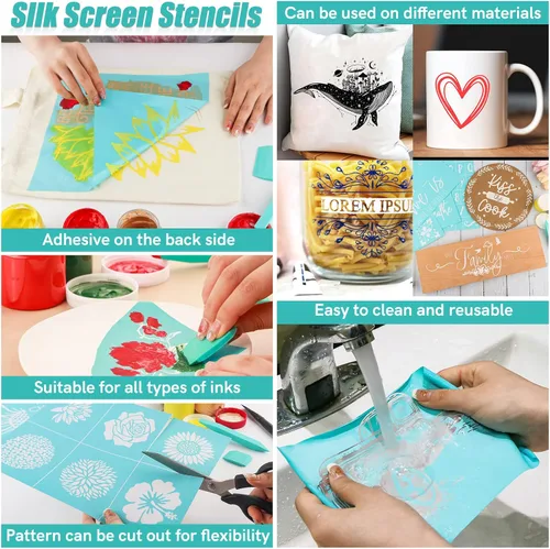 Vista 5 de Plantilla de serigrafía con patrones de sentimientos temáticos de Halloween, reutilizable, autoadhesiva, para decoración/impresión