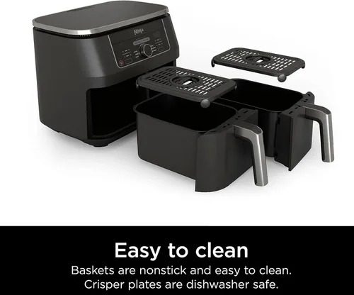 Vista 6 de Ninja AD150 Foodi - Freidora de aire de 8 cuartos (2.36 litros) 6 en 1 con tecnología DualZone, 2 cestas de freír independientes, Match Cook