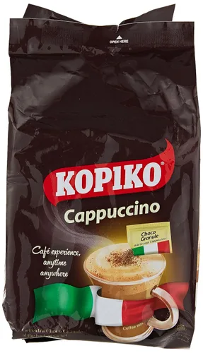 Vista 4 de Kopiko Kopiccino con gránulos de chocolate - Café instantáneo sabor capuchino (10 sobres)