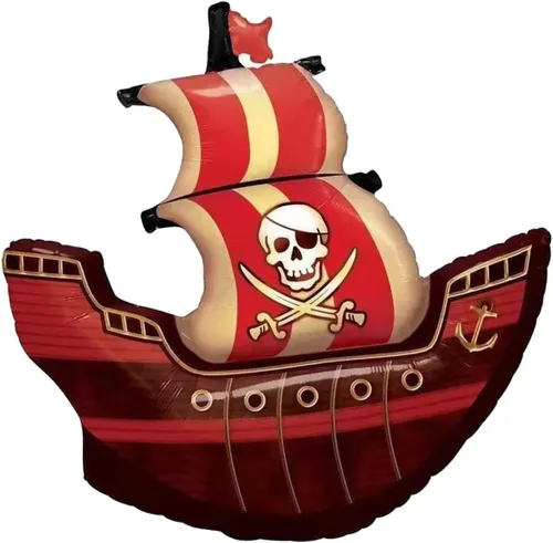 Vista 3 de Globos de aluminio pirata. Globo de capitán de calavera de barco pirata para decoraciones de fiesta pirata, decoraciones de fiesta de cumpleaños