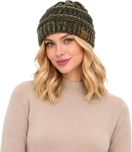Vista 32 de C.C Exclusives Gorro de Punto de Cable - Gorros Gruesos, Suaves y Cálidos de Punto Grueso Chenille Teniente Mel Gris