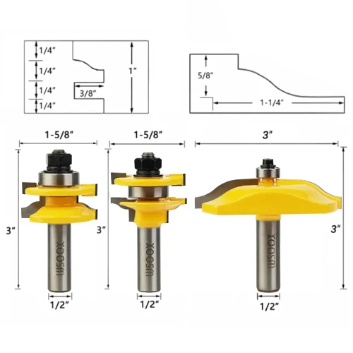 Vista 2 de WSOOX Juego de brocas de enrutador de vástago de 1/2 pulgada, panel redondo sobre panel elevado para puerta de gabinete Ogee Rail y brocas