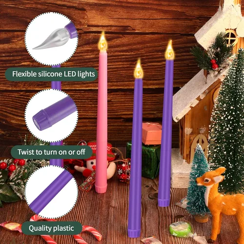 Vista 3 de Honoson 4 velas LED de adviento sin llama, velas parpadeantes para Halloween, Hanukkah, Navidad, rituales de adviento vacaciones, iglesia