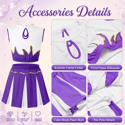 Vista 3 de lontakids Traje de animadora para niñas, 5 piezas, diseño de llama Morado