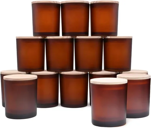 Vista 9 de SHOWIN Tarros de vela gruesos de 10 onzas para hacer velas, 15 unidades, tarros vacíos con tapas de madera para hacer velas, contenedor de muestra