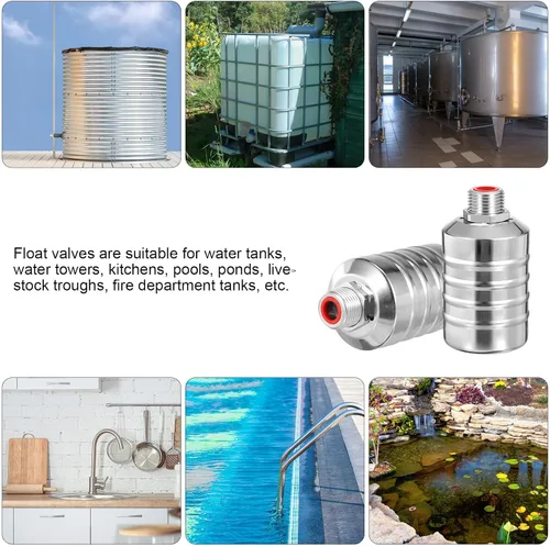 Vista 9 de 2pcs Stainless Steel Auto Water Float Valve 1/2" Thread for Water Tank Level Control, Automatic Shut-off Float Valve for Pool, Stock Tank, and