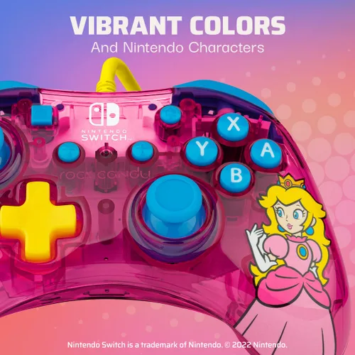 Vista 3 de PDP Gaming Rock Candy Wired Power Nintendo Switch Pro Controller, Officially Licensed Lite/OLED Compatible Gamepad, Super Mario Brothers - Bubblegum