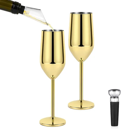 Vista 12 de Lifecapido Paquete de 2 copas de champán de acero inoxidable, copas de champán irrompibles de 8 onzas, elegantes copas de champán de acero Negro
