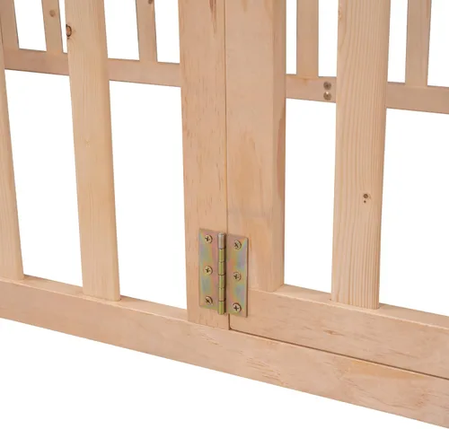 Vista 8 de Harper & Bright Designs Montessori - Cama de suelo individual con valla y puerta, marco de madera para niños y niñas (tamaño individual, natural)