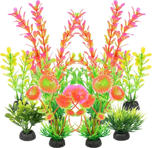 Vista 8 de AQUANEAT Plantas artificiales para peceras, decoraciones de acuario de plástico, accesorios verdes, 10