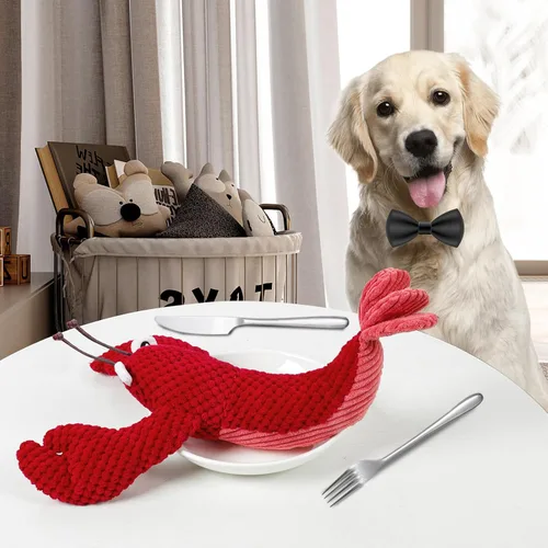 Vista 2 de Juguete chirriante de langosta para perro, juguete de peluche para perro, juguetes chirriantes para perros, juguetes masticables para cachorros