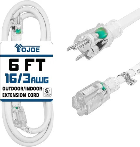 Vista 25 de YOJOE Cable de extensión para interiores y exteriores, calibre 16, SJTW, resistente, 15 pies, color verde, 3 clavijas 13A, resistente a