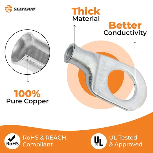 Vista 84 de SELTERM 5 piezas terminales de cable de cobre estañado 1/0 AWG perno de 1/2", extremos de cable de batería, terminales de anillo, conectores