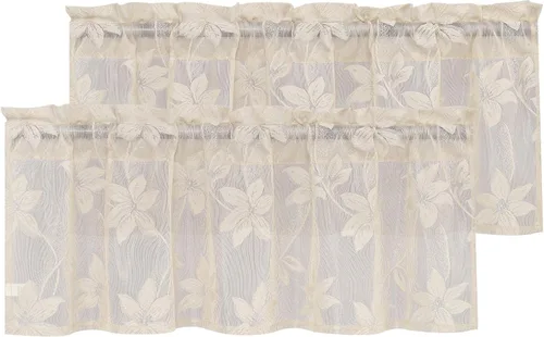 Vista 16 de DWCN Cortinas traslúcidas para cocina, bolsillo para barra de encaje floral beige, 52 x 36 pulgadas, 2 paneles Encaje Beige