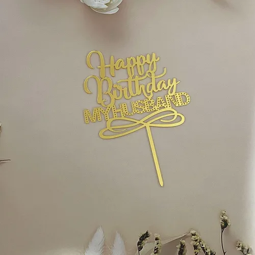 Vista 5 de Happy Birthday MY HUSBAND - Decoración para tartas para decoración de fiesta de cumpleaños, espejo acrílico dorado