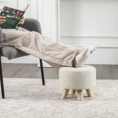 Vista 10 de Asense Taburete otomano redondo pequeño con reposapiés acolchado de tela con patas de madera antideslizantes (multicolor, tela)