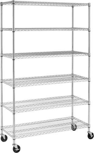 Vista 12 de BestOffice Estantes de almacenamiento de alambre de 5 niveles con ruedas 14x30x60 Cromo Estantes ajustables Estante de metal resistente