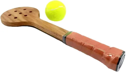 Vista 4 de Raqueta de pádel de tenis de cuchara de madera para entrenamiento de taladro de puntero de tenis casero