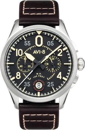 AVI-8 Spitfire AV-4089-01 Lock Midnight Oak Reloj cronógrafo japonés de cuarzo meca Acero inoxidablemarrónnegro, plateado, Cronógrafo