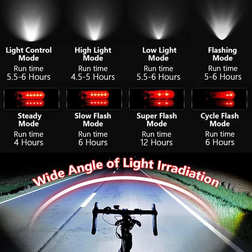 Vista 2 de Luces de bicicleta recargables de 2500 lúmenes, luces de bicicleta ultra brillantes para conducción nocturna, 4+4 modos de luz, faros de bicicleta