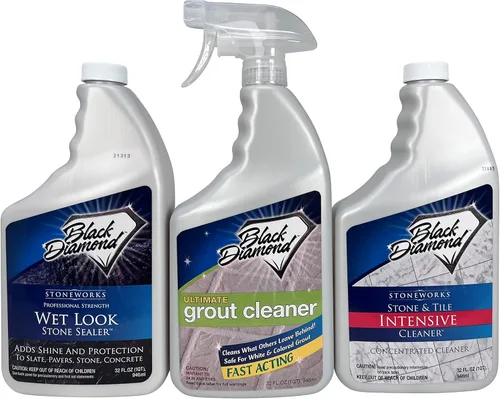 Wet Look Stone Sealer 1 cuarto de galón y limpiador de lechada definitivo de 1 cuarto de galón y limpiador intensivo de piedra de 1 cuarto de galón.