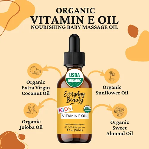 Vista 2 de Aceite orgánico de vitamina E Aceite de masaje nutritivo para bebés para hidratar la piel seca Sin fragancia y totalmente natural a base