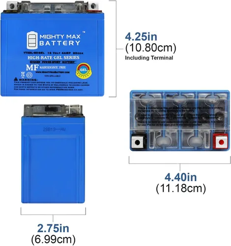Vista 2 de YTX5L-BSGEL - Reemplazo de batería para motocicleta - 12V 4AH 80 CCA - Paquete de 4