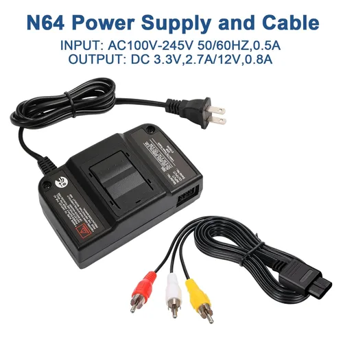 Vista 2 de Power Supply and Cable Compatible with N64, AV Cable for N64, AC Power Supply Adapter and AV Composite Video Cable Cord Compatible with N64