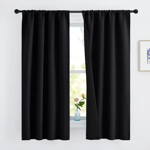 Vista 42 de NICETOWN Biscotti Beige 100% Cortinas opacas de 45" de largo para cocina, bolsillo con varilla para sótano completamente opaco, cortinas térmicas