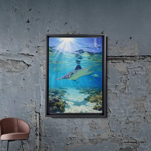 Vista 5 de Nautical Print on Canvas for Wall Decor, Ocean Fish Manta Ray Canvas Wall Art, Beach Print for Wall Hang, Turquoise Coastal Pictures Wall Decor