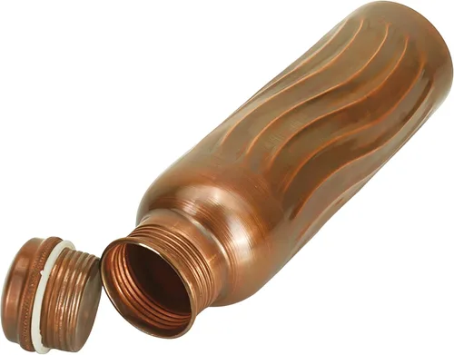 Vista 7 de Botella de agua de cobre 100% puro para beber, botella de cobre con acabado antiguo de 34 onzas, a prueba de fugas, ecológica, recipiente ayurvédico