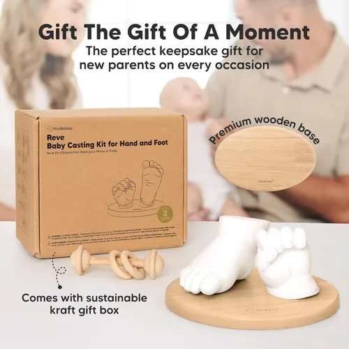 Vista 3 de KeaBabies Kit de Moldeado para Bebés, Molde de Manos y Pies, Kit de Moldeado de Mano para Recién Nacidos 3D y Elegante Base de Madera, Moldes