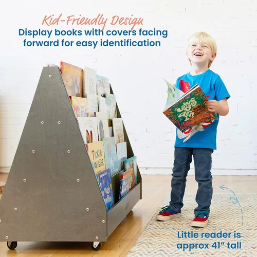 Vista 5 de ECR4Kids - Expositor de libros móvil de doble cara, estantería para aula, gris lavado