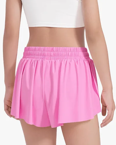 Vista 4 de HASMES Pantalones cortos de mariposa para niñas, pantalones cortos atléticos fluidos para correr, bailar, animar 5-14 años