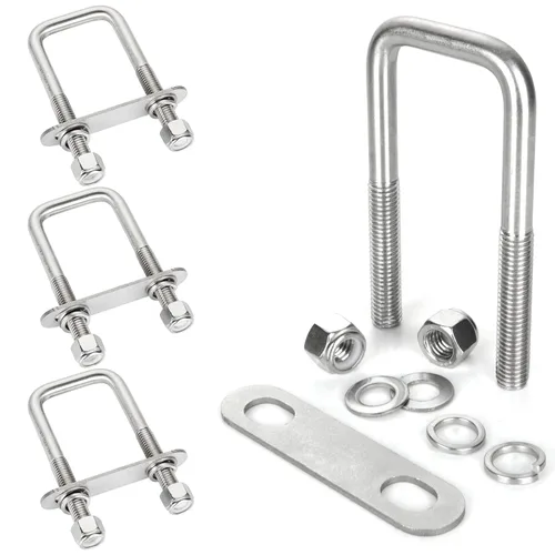 Paquete de 4 pernos en U cuadrados de acero inoxidable de 1/2" D x 2-1/16" W x 4-3/4" L, pernos en U para barcos y remolques con arandelas y