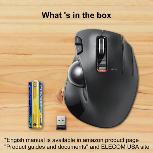 Vista 9 de ELECOM EX-G Ratón de Trackball, inalámbrico de 2.4 GHz, control de pulgar, diseño ergonómico esculpido, función de 6 botones con seguimiento suave