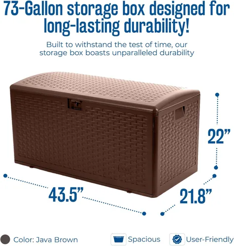 Vista 2 de Plastic Development Group Caja de Almacenamiento para Terraza al Aire Libre, Cierre Estándar, 73 Galones, Java