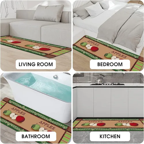 Vista 7 de Apple - Juego de 2 alfombras de cocina para el piso, antideslizantes, lavables, absorbentes, de microfibra, tapete de cocina de manzana para delante